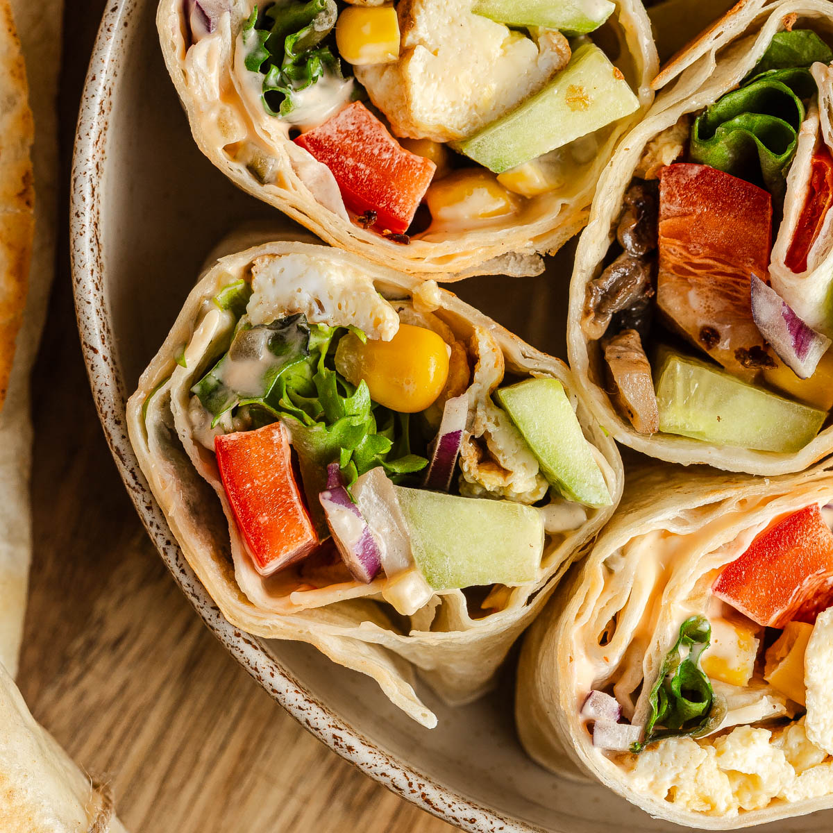 Vegetarian Tortilla Wraps with Mushrooms and Crunchy Veggies - FoodyWise