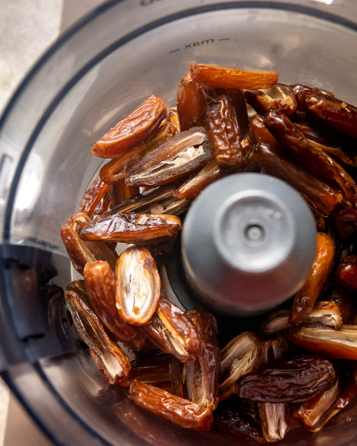 A process shot with whole dates in a processor.