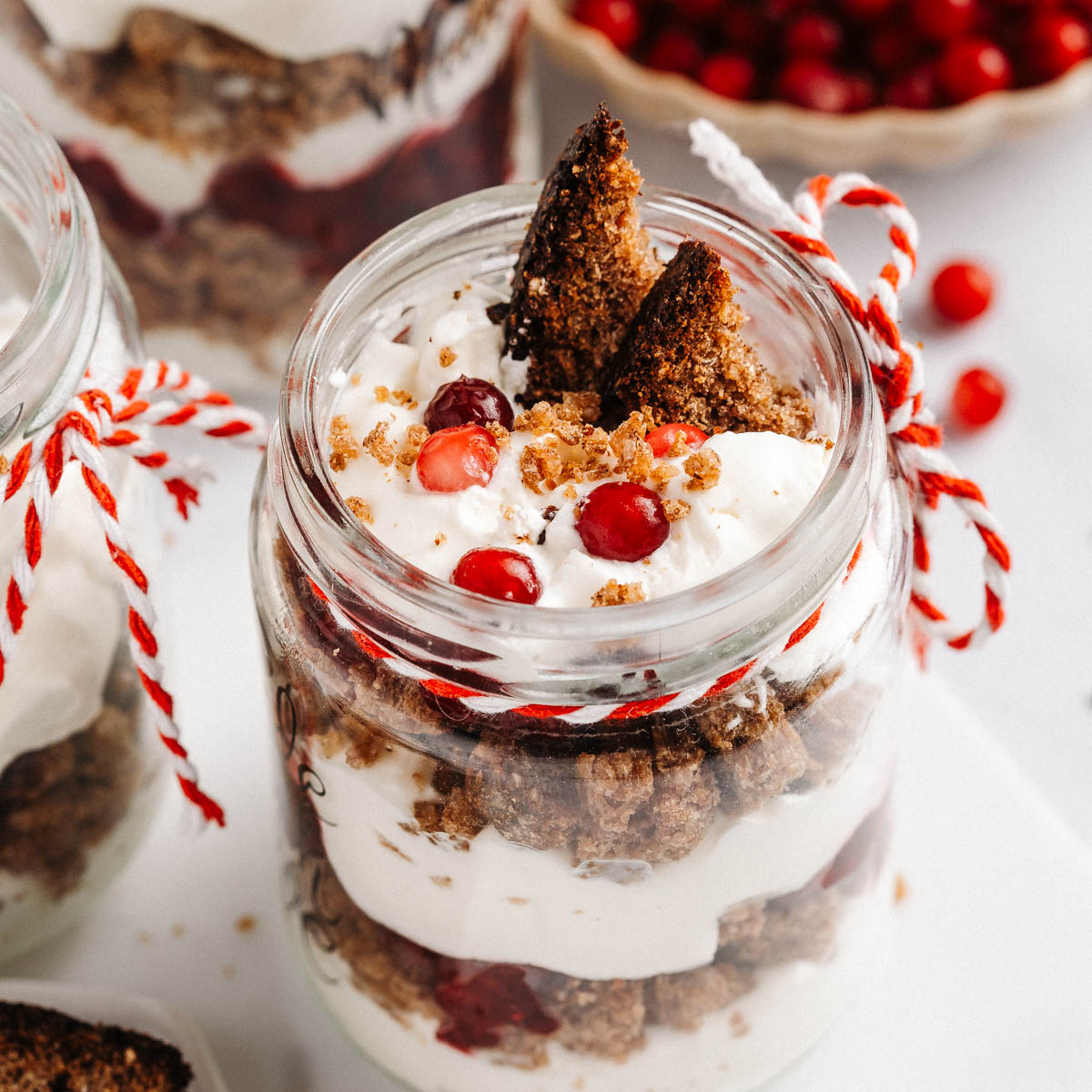 Creamy Rye Bread Trifle with Tart Berry Sauce